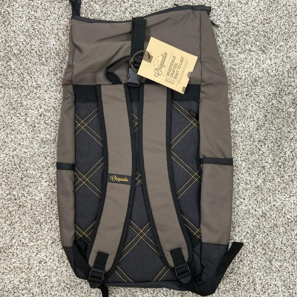Origaudio El Dorado Roll Top Backpack Bag NEW Brown/Black Multi Pocket Laptop